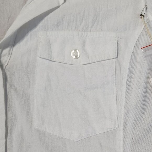 🔥NWT Ci Sono White Buttoned 3/4 Cuffed Roll Tab Sleeve Top Large - Picture 6 of 10